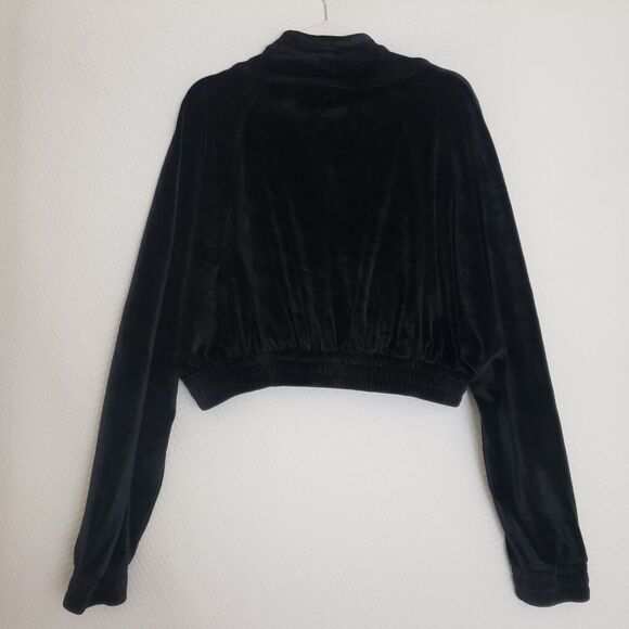 Guess‎ Womens Black Velour Crop Y2K Style Bomber Jacket Metal Zippers Size XL - Picture 8 of 9